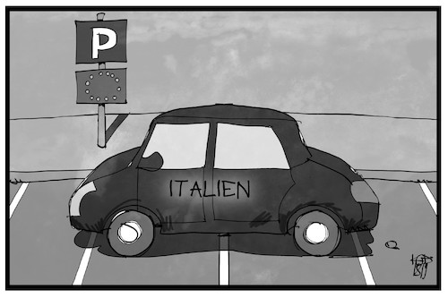 Cartoon: Italien schießt quer (medium) by Kostas Koufogiorgos tagged karikatur,koufogiorgos,illustration,cartoon,italien,eu,europa,quer,parken,haushalt,defizit,karikatur,koufogiorgos,illustration,cartoon,italien,eu,europa,quer,parken,haushalt,defizit