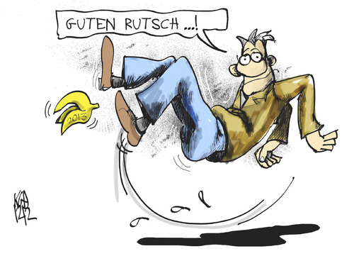 Cartoon: Jahreswechsel (medium) by Kostas Koufogiorgos tagged jahreswechsel,rutsch,aberglaube,2013,neujahr,sylvester,karikatur,kostas,koufogiorgos,jahreswechsel,rutsch,aberglaube,2013,neujahr,sylvester,karikatur,kostas,koufogiorgos