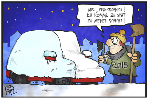 Cartoon: Jahreswechsel (medium) by Kostas Koufogiorgos tagged karikatur,koufogiorgos,illustration,cartoon,2015,jahreswechsel,verpätung,schicht,arbeit,neujahr,auto,eingeschneit,schnee,wetter,karikatur,koufogiorgos,illustration,cartoon,2015,jahreswechsel,verpätung,schicht,arbeit,neujahr,auto,eingeschneit,schnee,wetter