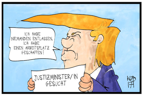 Cartoon: Jobwunder Trump (medium) by Kostas Koufogiorgos tagged karikatur,koufogiorgos,illustration,cartoon,trump,job,feuern,entlassen,justizministerin,usa,präsident,einstellen,arbeitsplatz,karikatur,koufogiorgos,illustration,cartoon,trump,job,feuern,entlassen,justizministerin,usa,präsident,einstellen,arbeitsplatz