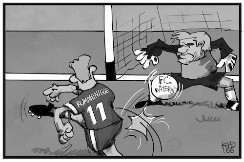 Cartoon: Kahn übernimmt (medium) by Kostas Koufogiorgos tagged karikatur,koufogiorgos,illustration,cartoon,bayern,fussball,kahn,rummenigge,tor,torwart,vorstandsvorsitz,karikatur,koufogiorgos,illustration,cartoon,bayern,fussball,kahn,rummenigge,tor,torwart,vorstandsvorsitz