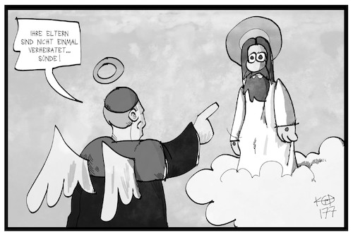 Cartoon: Kardinal Meisner (medium) by Kostas Koufogiorgos tagged karikatur,koufogiorgos,illustration,cartoon,meisner,kardinal,jesus,christus,kirche,religion,katholisch,konservativ,ehe,unehelich,maria,josef,wolke,himmel,paradies,tod,engel,karikatur,koufogiorgos,illustration,cartoon,meisner,kardinal,jesus,christus,kirche,religion,katholisch,konservativ,ehe,unehelich,maria,josef,wolke,himmel,paradies,tod,engel