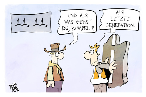 Cartoon: Karnevalsbeginn (medium) by Kostas Koufogiorgos tagged karikatur,koufogiorgos,karneval,verkleidung,letzte,generation,cowboy,karikatur,koufogiorgos,karneval,verkleidung,letzte,generation,cowboy