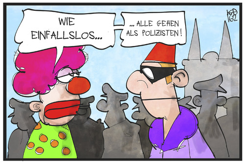 Cartoon: Karnevalspolizei (medium) by Kostas Koufogiorgos tagged karikatur,koufogiorgos,illustration,cartoon,karneval,polizei,maske,verkleidung,polizist,kostüm,sicherheit,koeln,karikatur,koufogiorgos,illustration,cartoon,karneval,polizei,maske,verkleidung,polizist,kostüm,sicherheit,koeln