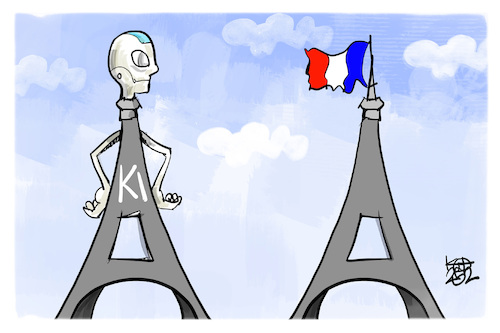 Cartoon: KI-Gipfel in Paris (medium) by Kostas Koufogiorgos tagged karikatur,koufogiorgos,ki,paris,eiffelturm,karikatur,koufogiorgos,ki,paris,eiffelturm