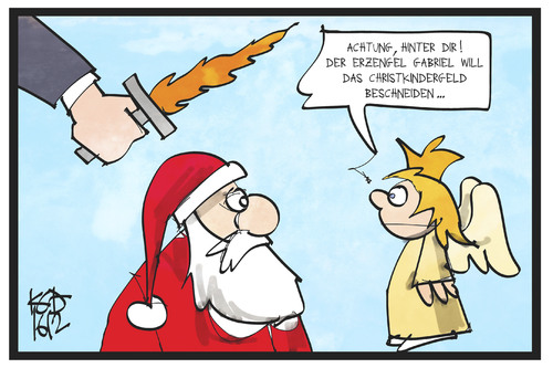 Cartoon: Kindergeld (medium) by Kostas Koufogiorgos tagged karikatur,koufogiorgos,illustration,cartoon,kindergeld,christkind,weihnachtsmann,erzengel,gabriel,karikatur,koufogiorgos,illustration,cartoon,kindergeld,christkind,weihnachtsmann,erzengel,gabriel