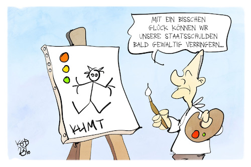 Cartoon: Staatsschulden (medium) by Kostas Koufogiorgos tagged karikatur,koufogiorgos,klimt,scholz,maler,gemaelde,schulden,karikatur,koufogiorgos,kirche,dom,köln,kirchenaustritt