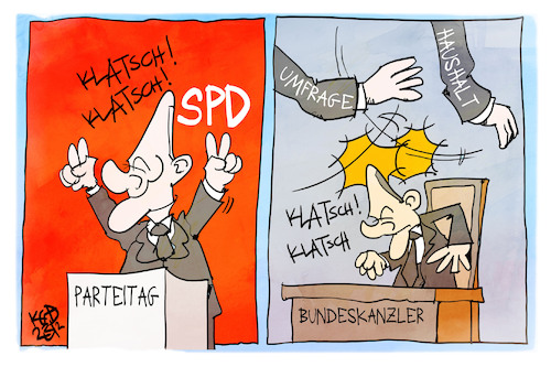 Cartoon: Klatschen für Scholz (medium) by Kostas Koufogiorgos tagged karikatur,koufogiorgos,scholz,klatschen,haushalt,umfrage,bundeskanzler,spd,karikatur,koufogiorgos,scholz,klatschen,haushalt,umfrage,bundeskanzler,spd