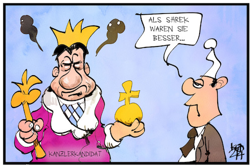 Cartoon: König Söder (medium) by Kostas Koufogiorgos tagged karikatur,koufogiorgos,illustration,cartoon,soeder,shrek,kostuem,verkleidung,michel,csu,niederlage,kfrage,karikatur,koufogiorgos,illustration,cartoon,soeder,shrek,kostuem,verkleidung,michel,csu,niederlage,kfrage