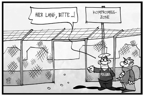 Cartoon: Kompromiss-Zone (medium) by Kostas Koufogiorgos tagged karikatur,koufogiorgos,illustration,cartoon,kompromiss,transitzone,zone,zaun,einreise,flüchtling,polizei,flüchtlingskrise,flüchtlingspolitik,grenze,karikatur,koufogiorgos,illustration,cartoon,kompromiss,transitzone,zone,zaun,einreise,flüchtling,polizei,flüchtlingskrise,flüchtlingspolitik,grenze