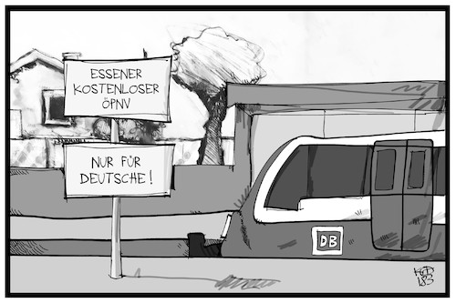 Cartoon: Kostenloser ÖPNV in Essen (medium) by Kostas Koufogiorgos tagged karikatur,koufogiorgos,illustration,cartoon,öpnv,nahverkehr,offentlich,essen,deutsch,zug,bahn,bus,rassismus,bahnhof,karikatur,koufogiorgos,illustration,cartoon,öpnv,nahverkehr,offentlich,essen,deutsch,zug,bahn,bus,rassismus,bahnhof