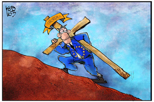 Cartoon: Kreuz des Terrorismus (medium) by Kostas Koufogiorgos tagged karikatur,koufogiorgos,illustration,cartoon,karfreitag,kreuz,europa,last,terrorimus,feiertag,christentum,kreuzigung,kreuztragung,karikatur,koufogiorgos,illustration,cartoon,karfreitag,kreuz,europa,last,terrorimus,feiertag,christentum,kreuzigung,kreuztragung