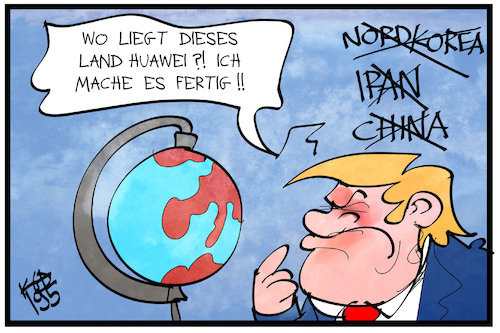 Cartoon: Krieg gegen Huawei (medium) by Kostas Koufogiorgos tagged karikatur,koufogiorgos,illustration,cartoon,trump,huawei,globus,land,bildung,telekom,notstand,dekret,erdkunde,karikatur,koufogiorgos,illustration,cartoon,trump,huawei,globus,land,bildung,telekom,notstand,dekret,erdkunde