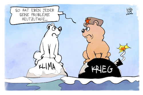 Cartoon: Krieg und Klima (medium) by Kostas Koufogiorgos tagged karikatur,koufogiorgos,weltklimabericht,eisbär,klima,krieg,bombe,bär,ukraine,klimakrise,karikatur,koufogiorgos,weltklimabericht,eisbär,klima,krieg,bombe,bär,ukraine,klimakrise