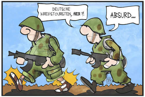 Cartoon: Kriegstouristen (medium) by Kostas Koufogiorgos tagged karikatur,koufogiorgos,illustration,cartoon,kriegstourist,soldat,separatisten,russland,ukraine,ostukraine,sandalen,krieg,konflikt,karikatur,koufogiorgos,illustration,cartoon,kriegstourist,soldat,separatisten,russland,ukraine,ostukraine,sandalen,krieg,konflikt