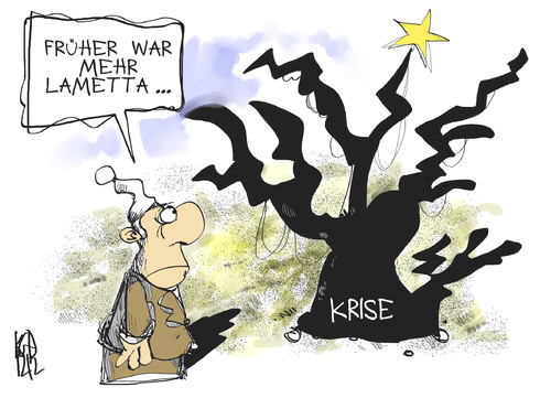 Cartoon: Krisen-Weihnacht (medium) by Kostas Koufogiorgos tagged weihnachten,lametta,loriot,weihnachtsbaum,euro,schulden,krise,michel,fest,karikatur,kostas,koufogiorgos,weihnachten,lametta,loriot,weihnachtsbaum,euro,schulden,krise,michel,fest,karikatur,kostas,koufogiorgos