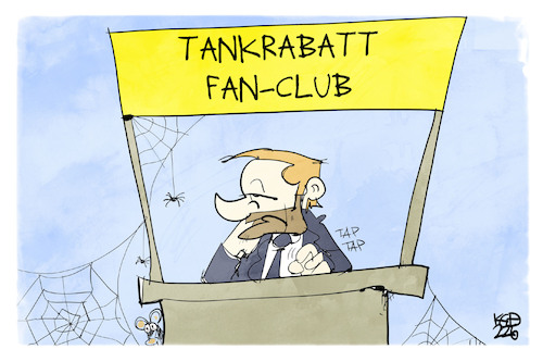 Cartoon: Kritik am Tankrabatt (medium) by Kostas Koufogiorgos tagged karikatur,koufogiorgos,tankrabatt,lindner,fanclub,finanzminister,karikatur,koufogiorgos,tankrabatt,lindner,fanclub,finanzminister