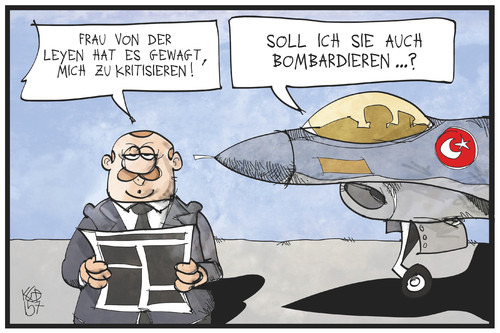 Cartoon: Kritik an der Türkei (medium) by Kostas Koufogiorgos tagged karikatur,koufogiorgos,illustration,cartoon,pkk,is,von,der,leyen,erdogan,flugzeug,militär,angriff,bombardierung,krieg,konflikt,karikatur,koufogiorgos,illustration,cartoon,pkk,is,von,der,leyen,erdogan,flugzeug,militär,angriff,bombardierung,krieg,konflikt