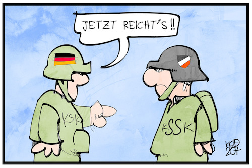 Cartoon: KSK-Reform (medium) by Kostas Koufogiorgos tagged karikatur,koufogiorgos,illustration,cartoon,ksk,reform,soldat,bundeswehr,rechtsextremismus,elite,einheit,truppe,militär,terrorismus,karikatur,koufogiorgos,illustration,cartoon,ksk,reform,soldat,bundeswehr,rechtsextremismus,elite,einheit,truppe,militär,terrorismus