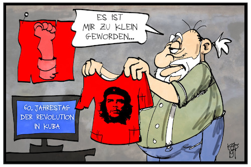 Cartoon: Kuba (medium) by Kostas Koufogiorgos tagged karikatur,koufogiorgos,illustration,cartoon,kuba,revolution,jubiläum,shirt,che,guevara,kommandant,karikatur,koufogiorgos,illustration,cartoon,kuba,revolution,jubiläum,shirt,che,guevara,kommandant