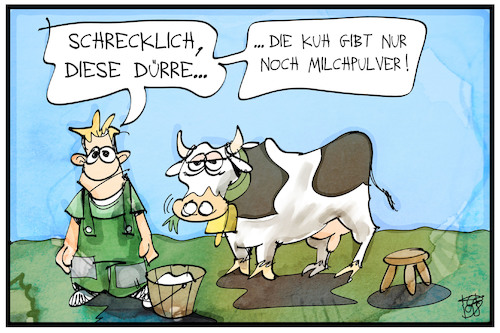 Cartoon: Landwirtschaft (medium) by Kostas Koufogiorgos tagged karikatur,koufogiorgos,illustration,cartoon,duerre,landwirtschaft,bauer,kuh,milch,milchpulver,wetter,klima,trockenheit,umwelt,karikatur,koufogiorgos,illustration,cartoon,duerre,landwirtschaft,bauer,kuh,milch,milchpulver,wetter,klima,trockenheit,umwelt