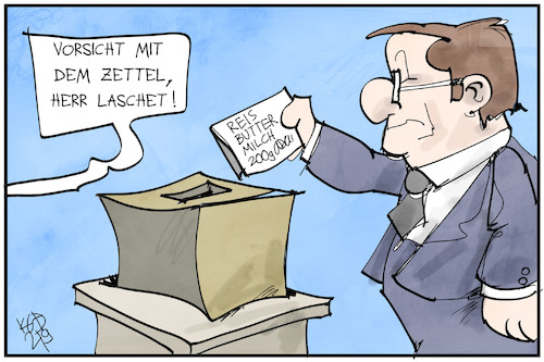 Cartoon: Laschets Wahlzettel (medium) by Kostas Koufogiorgos tagged karikatur,koufogiorgos,illustration,cartoon,wahlzettel,einkaufszettel,wahlurne,bundstagswahl,fehler,falten,karikatur,koufogiorgos,illustration,cartoon,wahlzettel,einkaufszettel,wahlurne,bundstagswahl,fehler,falten