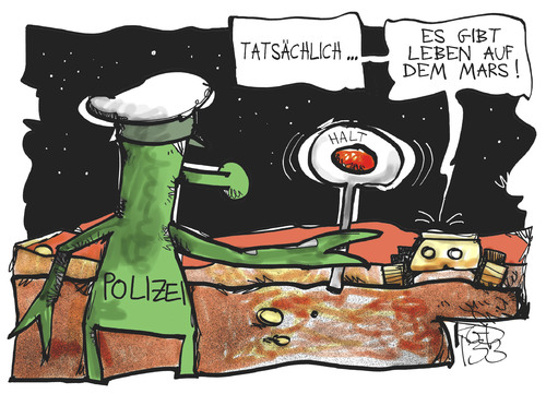 Cartoon: Leben auf dem Mars (medium) by Kostas Koufogiorgos tagged mars,curiosity,polizei,alien,ausserirdischer,marsmensch,expedition,nasa,karikatur,kostas,koufogiorgos,mars,curiosity,polizei,alien,ausserirdischer,marsmensch,expedition,nasa,karikatur,kostas,koufogiorgos