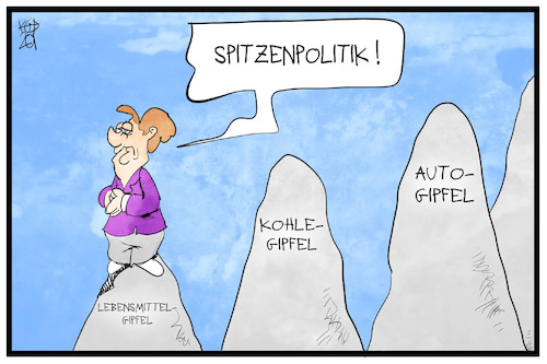 Cartoon: Lebensmittelgipfel (medium) by Kostas Koufogiorgos tagged karikatur,koufogiorgos,illustration,cartoon,lebenmittel,gipfel,merkel,autogipfel,kohlegipfel,spitzenpolitik,handel,preise,wirtschaft,karikatur,koufogiorgos,illustration,cartoon,lebenmittel,gipfel,merkel,autogipfel,kohlegipfel,spitzenpolitik,handel,preise,wirtschaft