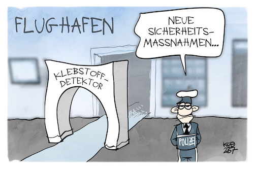 Cartoon: Letzte Generation (medium) by Kostas Koufogiorgos tagged karikatur,koufogiorgos,sicherheit,klimakleber,detektor,flughafen,karikatur,koufogiorgos,sicherheit,klimakleber,detektor,flughafen