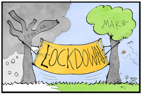 Cartoon: Lockdown bis zum März (medium) by Kostas Koufogiorgos tagged karikatur,koufogiorgos,illustration,cartoon,lockdown,märz,hängematte,pandemie,corona,karikatur,koufogiorgos,illustration,cartoon,lockdown,märz,hängematte,pandemie,corona