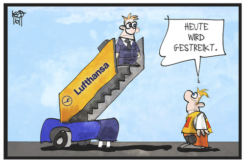 Cartoon: Lufthansa-Streik (medium) by Kostas Koufogiorgos tagged karikatur,koufogiorgos,illustration,cartoon,lufthansa,piloten,streik,passagier,fluggast,gangway,arbeitskampf,cockpit,karikatur,koufogiorgos,illustration,cartoon,lufthansa,piloten,streik,passagier,fluggast,gangway,arbeitskampf,cockpit