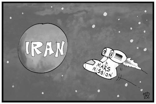 Cartoon: Maas-Mission (medium) by Kostas Koufogiorgos tagged karikatur,koufogiorgos,illustration,cartoon,maas,mars,iran,mission,aussenminister,weltall,rakete,politik,atomabkommen,karikatur,koufogiorgos,illustration,cartoon,maas,mars,iran,mission,aussenminister,weltall,rakete,politik,atomabkommen