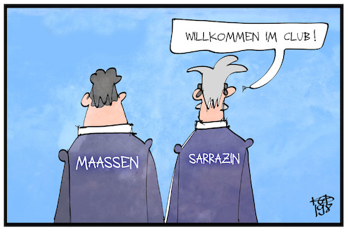 Cartoon: Maaßen und Sarrazin (medium) by Kostas Koufogiorgos tagged karikatur,koufogiorgos,illustration,cartoon,maaßen,sarrazin,partei,ausschluss,demokratie,mitglied,karikatur,koufogiorgos,illustration,cartoon,maaßen,sarrazin,partei,ausschluss,demokratie,mitglied