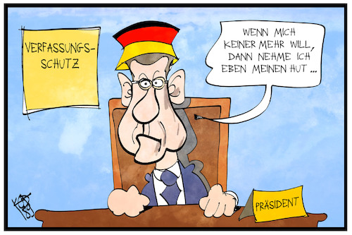 Cartoon: Maaßens Hut (medium) by Kostas Koufogiorgos tagged karikatur,koufogiorgos,illustration,cartoon,maaßen,hut,deutschland,verfassungsschutz,entlassung,präsident,hutbürger,karikatur,koufogiorgos,illustration,cartoon,maaßen,hut,deutschland,verfassungsschutz,entlassung,präsident,hutbürger