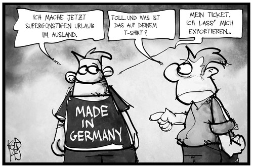 Cartoon: Made in Germany (medium) by Kostas Koufogiorgos tagged karikatur,koufogiorgos,illustration,cartoon,export,made,in,germany,handel,urlaub,deutschland,ausland,politik,wirtschaft,karikatur,koufogiorgos,illustration,cartoon,export,made,in,germany,handel,urlaub,deutschland,ausland,politik,wirtschaft