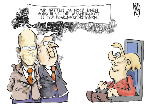 Cartoon: Männerquote (medium) by Kostas Koufogiorgos tagged männerquote,frauenquote,spd,merkel,bundeskanzler,führungsposition,steinbrück,steinmeier,wahl,karikatur,kostas,koufogiorgos,männerquote,frauenquote,spd,merkel,bundeskanzler,führungsposition,steinbrück,steinmeier,wahl,karikatur,kostas,koufogiorgos