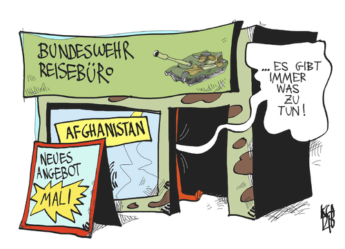 Cartoon: Mali (medium) by Kostas Koufogiorgos tagged mali,bundeswehr,afghanistan,reisebüro,geschäft,einsatz,konflikt,krieg,afrika,karikatur,kostas,koufogiorgos,mali,bundeswehr,afghanistan,reisebüro,geschäft,einsatz,konflikt,krieg,afrika,karikatur,kostas,koufogiorgos