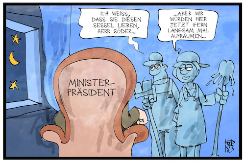 Cartoon: Markus Söder (medium) by Kostas Koufogiorgos tagged karikatur,koufogiorgos,illustration,cartoon,bayern,soeder,ministerpräsident,stuhl,putzkolonne,amt,sessel,politik,csu,karikatur,koufogiorgos,illustration,cartoon,bayern,soeder,ministerpräsident,stuhl,putzkolonne,amt,sessel,politik,csu