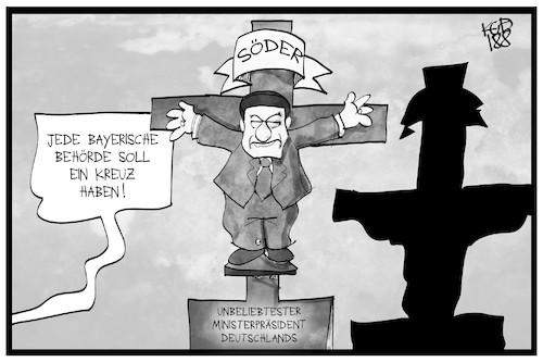 Cartoon: Markus Söder (medium) by Kostas Koufogiorgos tagged karikatur,koufogiorgos,illustration,cartoon,soeder,bayern,kreuz,kreuzigung,erlass,umfrage,mp,ministerpräsident,politik,amt,karikatur,koufogiorgos,illustration,cartoon,soeder,bayern,kreuz,kreuzigung,erlass,umfrage,mp,ministerpräsident,politik,amt