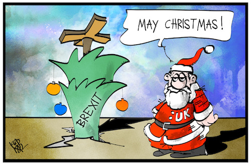 Cartoon: May Christmas (medium) by Kostas Koufogiorgos tagged karikatur,koufogiorgos,illustration,cartoon,may,christmas,weihnachten,weihnachtsbaum,brexit,uk,santa,grossbritannien,karikatur,koufogiorgos,illustration,cartoon,may,christmas,weihnachten,weihnachtsbaum,brexit,uk,santa,grossbritannien