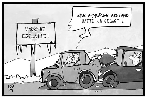 Cartoon: Mehr Abstand! (medium) by Kostas Koufogiorgos tagged karikatur,koufogiorgos,illustration,cartoon,armlänge,abstand,auto,auffahrunfall,crash,verkehr,eis,glätte,winter,karikatur,koufogiorgos,illustration,cartoon,armlänge,abstand,auto,auffahrunfall,crash,verkehr,eis,glätte,winter