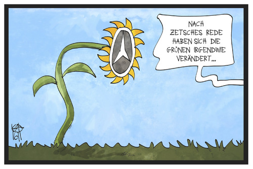 Cartoon: Mercedes und die Grünen (medium) by Kostas Koufogiorgos tagged karikatur,koufogiorgos,illustration,cartoon,mercedes,daimler,zetsche,gruene,parteitag,delegierte,sonnenblume,mercedesstern,logo,symbol,politik,partei,autobauer,industrie,wirtschaft,karikatur,koufogiorgos,illustration,cartoon,mercedes,daimler,zetsche,gruene,parteitag,delegierte,sonnenblume,mercedesstern,logo,symbol,politik,partei,autobauer,industrie,wirtschaft