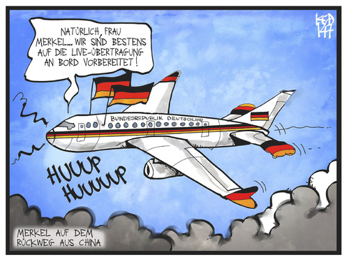 Cartoon: Merkel auf Reisen (medium) by Kostas Koufogiorgos tagged karikatur,koufogiorgos,illustration,cartoon,china,merkel,luftwaffe,flugzeug,fahne,flagge,deutschland,fan,fussball,wm,sport,halbfinale,karikatur,koufogiorgos,illustration,cartoon,china,merkel,luftwaffe,flugzeug,fahne,flagge,deutschland,fan,fussball,wm,sport,halbfinale