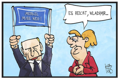 Cartoon: Merkel und Putin (medium) by Kostas Koufogiorgos tagged karikatur,koufogiorgos,illustration,cartoon,merkel,putin,besuch,pegida,populismus,transparent,russland,aussenpolitik,karikatur,koufogiorgos,illustration,cartoon,merkel,putin,besuch,pegida,populismus,transparent,russland,aussenpolitik