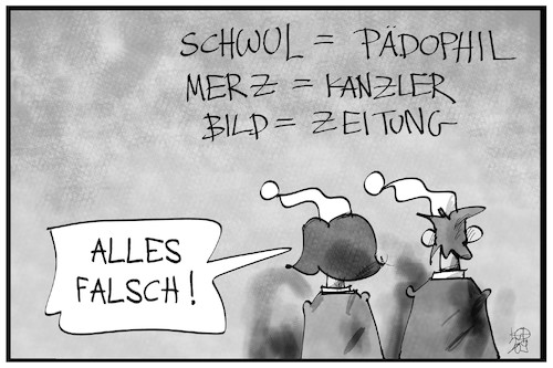 Cartoon: Merz und Bild (medium) by Kostas Koufogiorgos tagged karikatur,koufogiorgos,illustration,cartoon,merz,bild,schwul,paedophil,interview,gleichung,zeitung,sexualität,kanzler,kanzlerkandidat,karikatur,koufogiorgos,illustration,cartoon,merz,bild,schwul,paedophil,interview,gleichung,zeitung,sexualität,kanzler,kanzlerkandidat