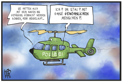 Cartoon: Middelhoff-Urteil (medium) by Kostas Koufogiorgos tagged karikatur,koufogiorgos,illustration,cartoon,middelhoff,hubschrauber,stau,gefängnis,urteil,verurteilung,verhaftung,arcandor,manager,wirtschaft,kriminalität,karikatur,koufogiorgos,illustration,cartoon,middelhoff,hubschrauber,stau,gefängnis,urteil,verurteilung,verhaftung,arcandor,manager,wirtschaft,kriminalität