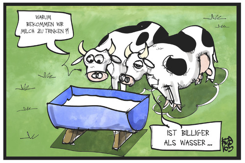 Cartoon: Milchpreise (medium) by Kostas Koufogiorgos tagged karikatur,koufogiorgos,illustration,cartoon,milch,milchschwemme,kuh,vieh,markt,preis,wasser,landwirtschaft,milchwirtschaft,tier,karikatur,koufogiorgos,illustration,cartoon,milch,milchschwemme,kuh,vieh,markt,preis,wasser,landwirtschaft,milchwirtschaft,tier