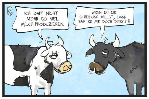 Cartoon: Milchproduktion (medium) by Kostas Koufogiorgos tagged karikatur,koufogiorgos,illustration,cartoon,milchgipfel,kuh,milch,rind,milchproduktion,scheidung,bulle,stier,tier,vieh,milchvieh,agrar,wirtschaft,karikatur,koufogiorgos,illustration,cartoon,milchgipfel,kuh,milch,rind,milchproduktion,scheidung,bulle,stier,tier,vieh,milchvieh,agrar,wirtschaft