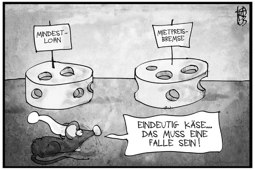 Cartoon: MIndestlohn und Mietpreisbremse (medium) by Kostas Koufogiorgos tagged karikatur,koufogiorgos,illustration,cartoon,mindestlohn,mietpreisbremse,käse,löcher,falle,lückenhaft,löchrig,maus,gesetz,köder,politik,karikatur,koufogiorgos,illustration,cartoon,mindestlohn,mietpreisbremse,käse,löcher,falle,lückenhaft,löchrig,maus,gesetz,köder,politik