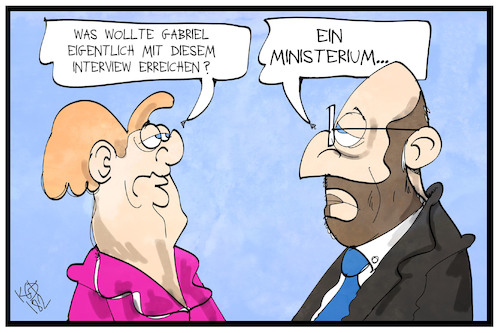 Cartoon: Minister Gabriel (medium) by Kostas Koufogiorgos tagged karikatur,koufogiorgos,illustration,cartoon,gabriel,ministerium,schulz,merkel,interview,karikatur,koufogiorgos,illustration,cartoon,gabriel,ministerium,schulz,merkel,interview